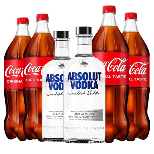 Case of 6 with Absolut Blue Vodka 70cl and Coca-Cola Mixer Set